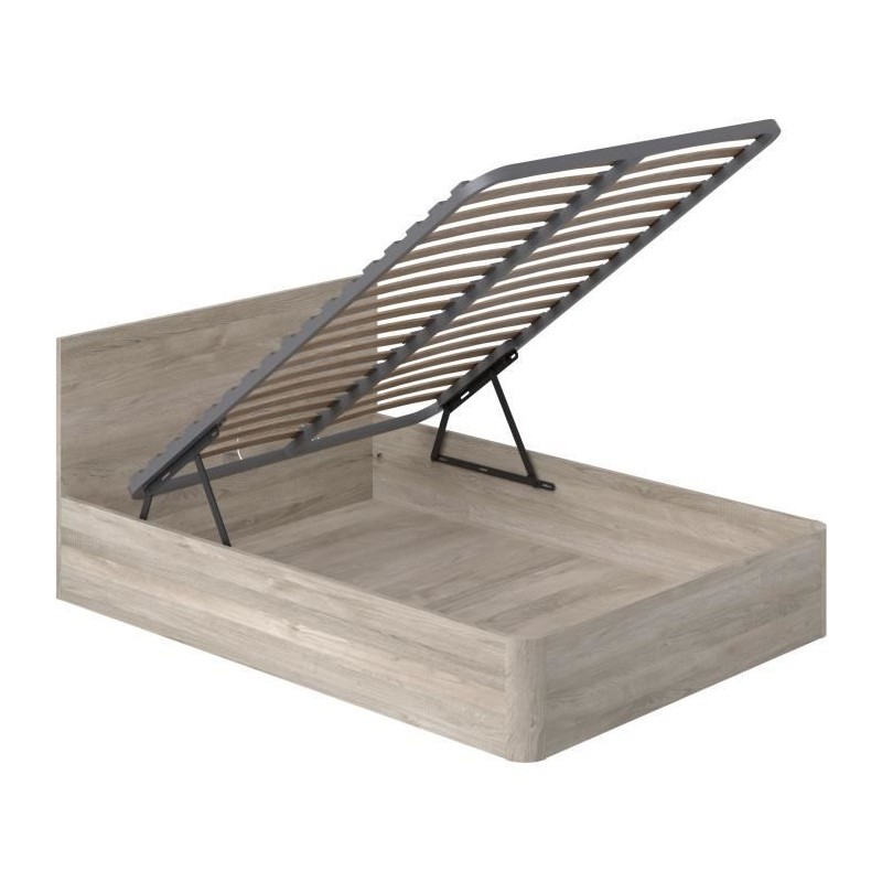 Lit coffre adulte - Couchage 140x190 cm - Mélaminé Chene - Sommier a