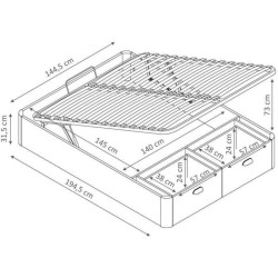 Lit coffre adulte - Couchage 140x190 cm - 2 Tiroirs frontaux - Fabriqu