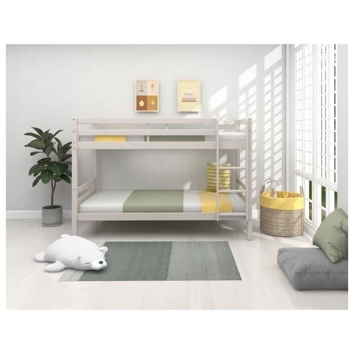 Lits superposés séparables enfant - 2x90x200 cm - Pin massif gris clair - Sommier inclus - ANDO Lits superposés séparables enfant - 2x90x200 cm - Pin massif gris clair - Sommier inclus - ANDO