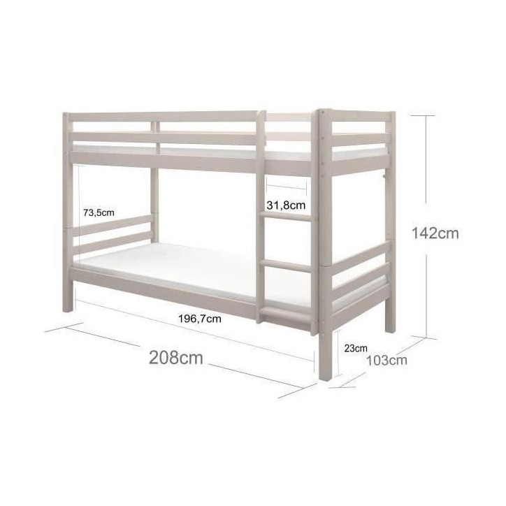 Lits superposés séparables enfant - 2x90x200 cm - Pin massif gris clair - Sommier inclus - ANDO Lits superposés séparables enfant - 2x90x200 cm - Pin massif gris clair - Sommier inclus - ANDO