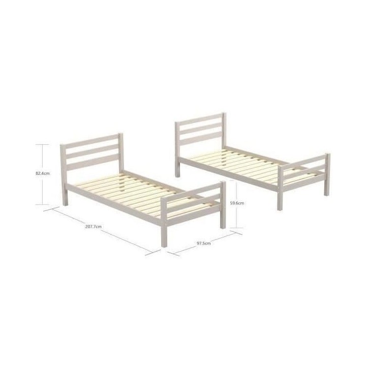 Lits superposés séparables enfant - 2x90x200 cm - Pin massif gris clair - Sommier inclus - ANDO Lits superposés séparables enfant - 2x90x200 cm - Pin massif gris clair - Sommier inclus - ANDO
