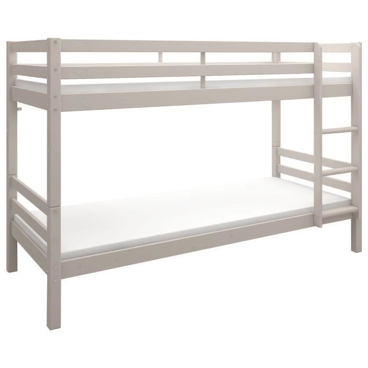 Lits superposés séparables enfant - 2x90x200 cm - Pin massif gris clair - Sommier inclus - ANDO Lits superposés séparables enfant - 2x90x200 cm - Pin massif gris clair - Sommier inclus - ANDO