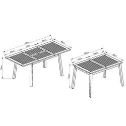 Ensemble repas de jardin 4 a 6 personnes - Table extensible 120/180 x