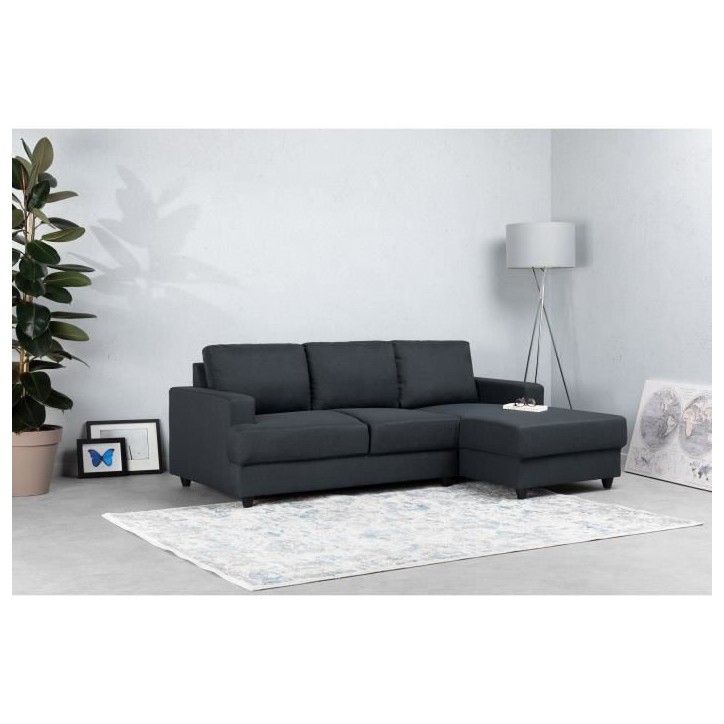 Canapé d'angle droit 4 places Paul - Tissu gris anthracite - L 215 x p 140 cm