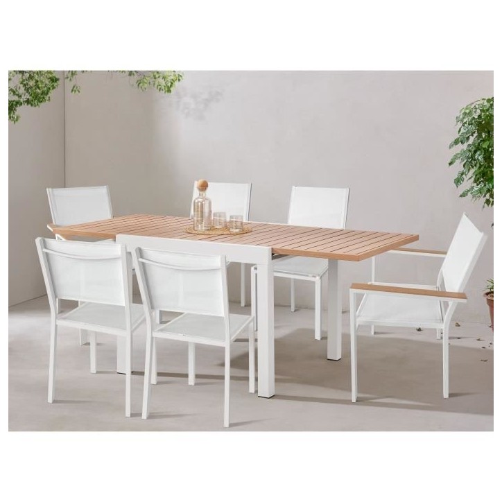 Table de jardin extensible - Rectangulaire - Aspect bois - Aluminium - 8 personnes - CALVI Table de jardin extensible - Rectangulaire - Aspect bois - Aluminium - 8 personnes - CALVI