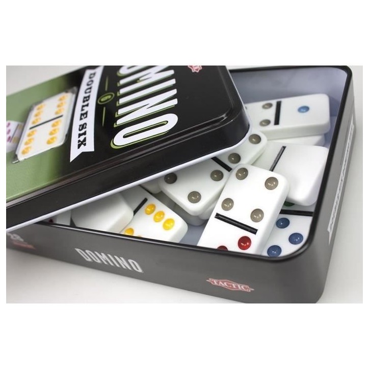 Jeu de dominos TACTIC Double 6 en boîte métal - Garçon et Fille - A partir de 5 ans Jeu de dominos TACTIC Double 6 en boîte métal - Garçon et Fille - A partir de 5 ans