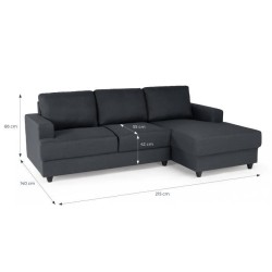Canapé d'angle droit 4 places Paul - Tissu gris anthracite - L 215 x
