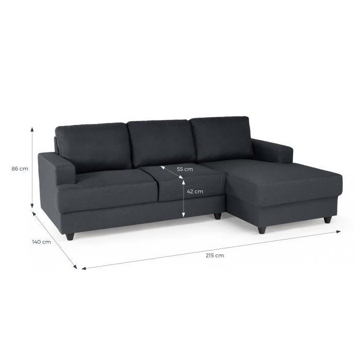Canapé d'angle droit 4 places Paul - Tissu gris anthracite - L 215 x p 140 cm