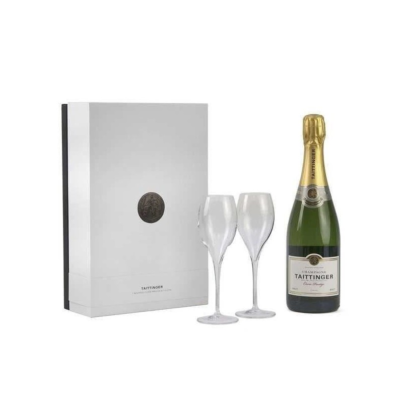 Coffret Cadeau Champagne Taittinger Brut Prestige - Coffret 75cl + 2 f