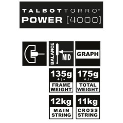 Raquette de squash - TALBOT TORRO - POWER 4000 - Profil en U - Cordag