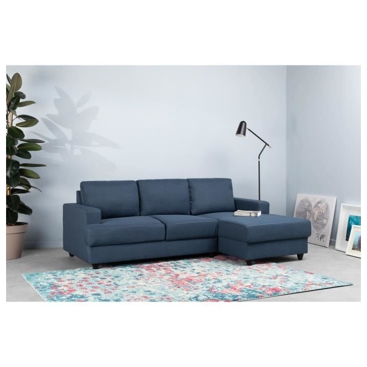 Canapé d'angle droit 4 places - Tissu bleu - Contemporain - L 215 x P 140 H 86 cm - PAUL Canapé d'angle droit 4 places - Tissu bleu - Contemporain - L 215 x P 140 H 86 cm - PAUL