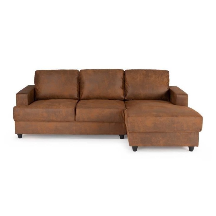 Canapé d'angle droit 4 places - Tissu marron vintage - Contemporain - L 215 x P 140 x H 86 cm - PAUL Canapé d'angle droit 4 places - Tissu marron vintage - Contemporain - L 215 x P 140 x H 86 cm - PAUL