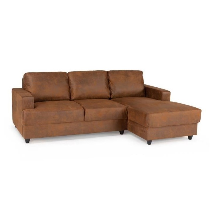 Canapé d'angle droit 4 places - Tissu marron vintage - Contemporain - L 215 x P 140 x H 86 cm - PAUL Canapé d'angle droit 4 places - Tissu marron vintage - Contemporain - L 215 x P 140 x H 86 cm - PAUL