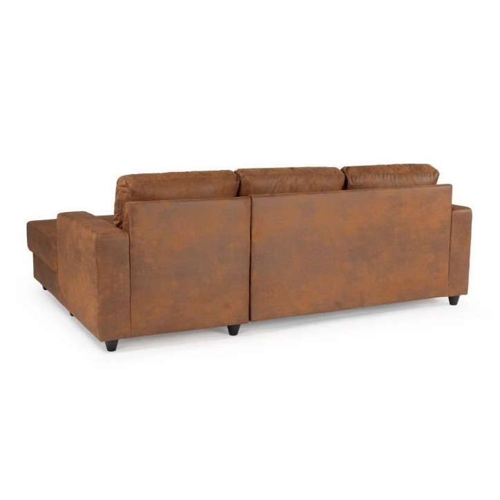 Canapé d'angle droit 4 places - Tissu marron vintage - Contemporain - L 215 x P 140 x H 86 cm - PAUL Canapé d'angle droit 4 places - Tissu marron vintage - Contemporain - L 215 x P 140 x H 86 cm - PAUL