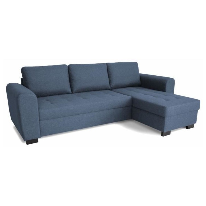 Canapé d'angle fixe réversible 4 places - Tissu Bleu - L245 x P150 x H86 cm - HAMILTON - Fabriqué en Ukraine