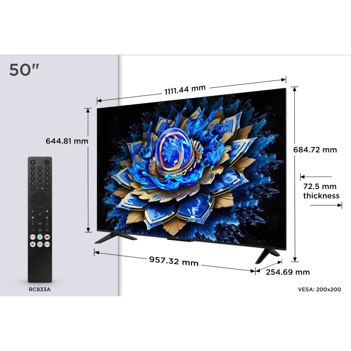 TCL 50T69C - TV QLED 50 (127 cm) - 4K UHD 3840x2160 - HDR10+ - Android TV - 3xHDMI 2.1 - WiFi