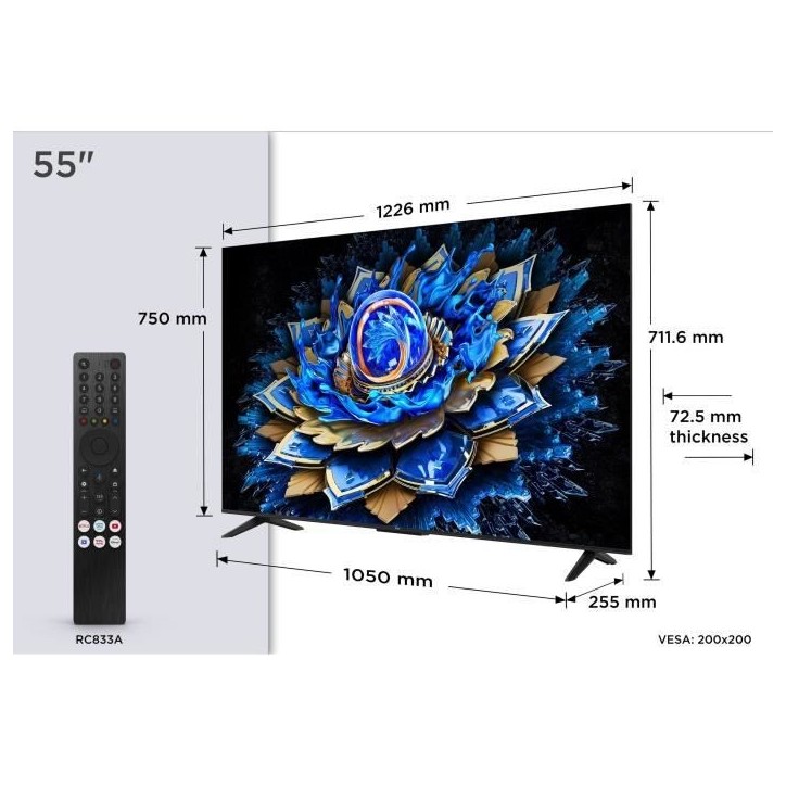 TCL 55T69C - TV QLED 55 (140 cm) - 4K UHD 3840x2160 - HDR10+ - Android TV - 3xHDMI 2.1 - WiFi TCL 55T69C - TV QLED 55 (140 cm) - 4K UHD 3840x2160 - HDR10+ - Android TV - 3xHDMI 2.1 - WiFi