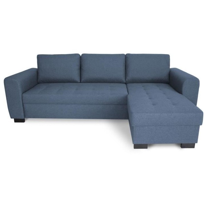 Canapé d'angle fixe réversible 4 places - Tissu Bleu - L245 x P150 x H86 cm - HAMILTON - Fabriqué en Ukraine