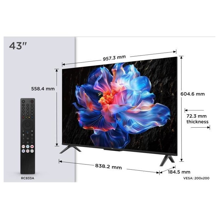 TCL 43P6K - TV LED 43 (109 cm) - 4K UHD 3840x2160 - HDR10+ - Google TV - 3xHDMI 2.1 - WiFi