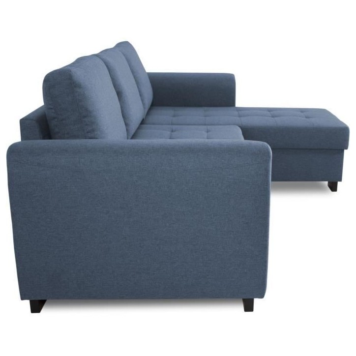 Canapé d'angle fixe réversible 4 places - Tissu Bleu - L245 x P150 x H86 cm - HAMILTON - Fabriqué en Ukraine