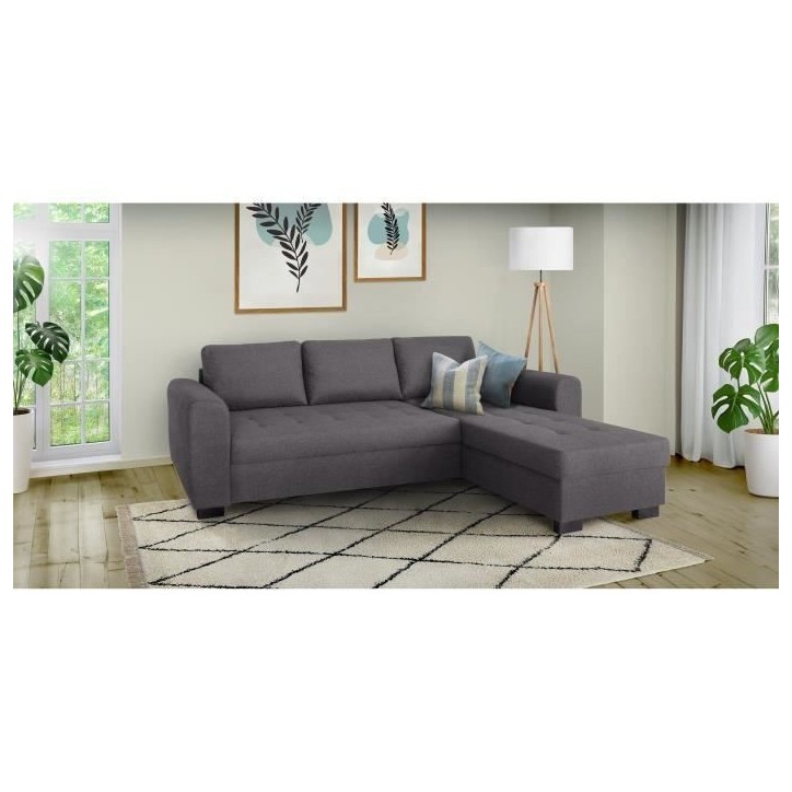 Canapé d'angle fixe réversible 4 places - Tissu Anthracite - L245 x P150 x H86 cm - HAMILTON - Fabriqué en Ukraine