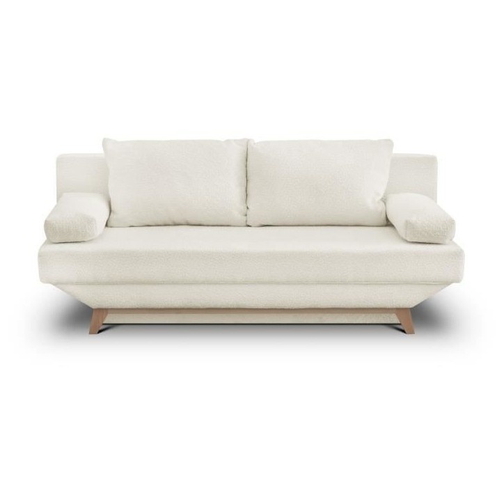 Banquette convertible 3 places TEIJO - Tissu bouclette beige - Coffre de rangement - L187 x P91x H82 cm