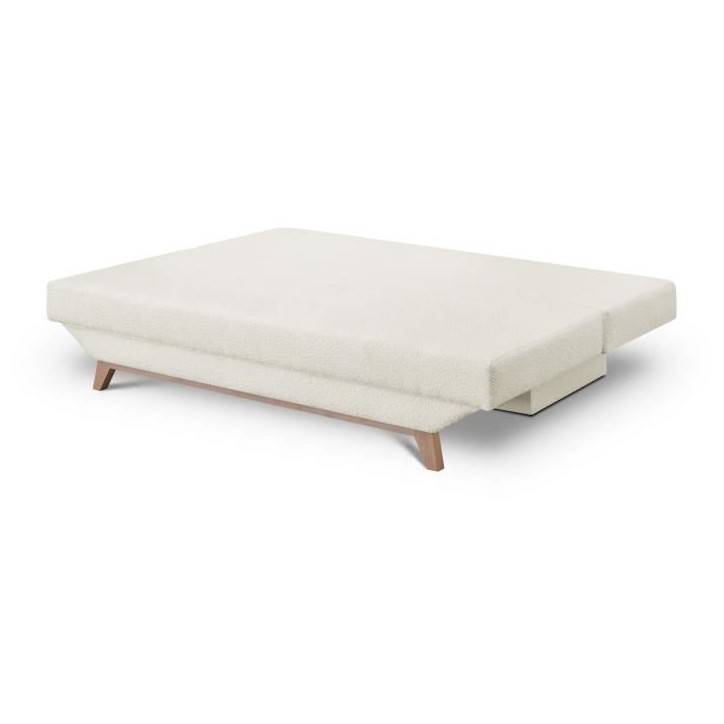 Banquette convertible 3 places TEIJO - Tissu bouclette beige - Coffre de rangement - L187 x P91x H82 cm