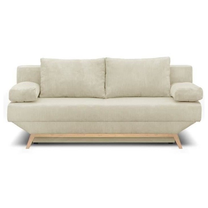 Banquette convertible 3 places - Coffre de rangement - Tissu velours côtelé beige - L 190 x H 92 x P 84 cm - TEIJO