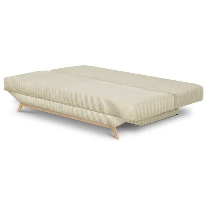 Banquette convertible 3 places - Coffre de rangement - Tissu velours côtelé beige - L 190 x H 92 x P 84 cm - TEIJO