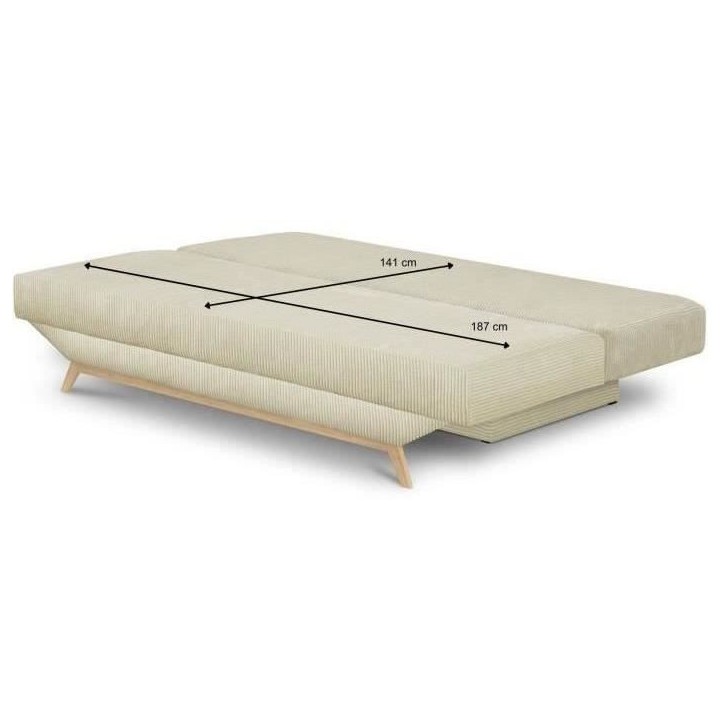 Banquette convertible 3 places - Coffre de rangement - Tissu velours côtelé beige - L 190 x H 92 x P 84 cm - TEIJO