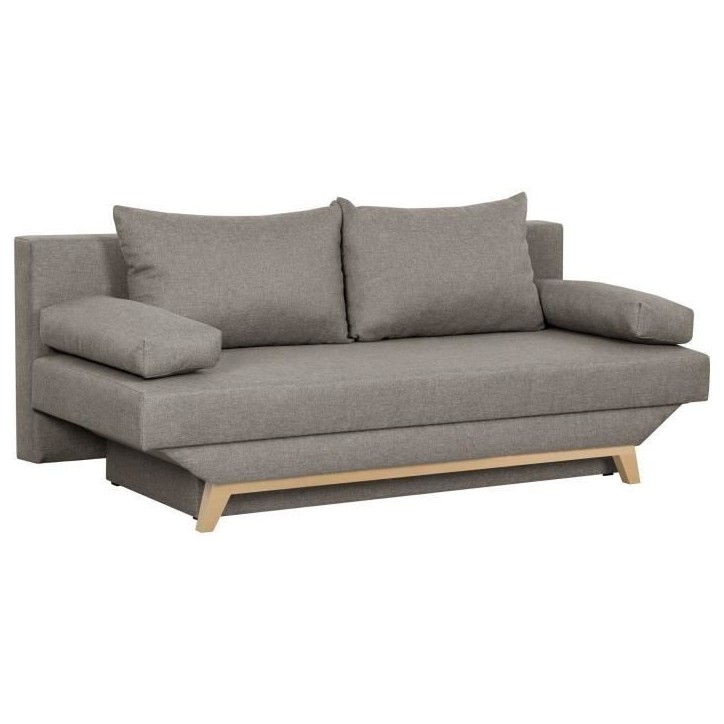 TEIJO Banquette convertible 3 places avec coffre de rangement - Tissu Taupe - L187 x P 91 x H 82 cm
