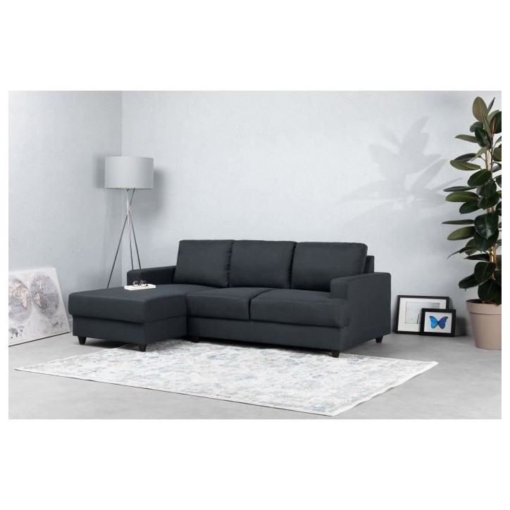 Canapé d'angle gauche 4 places Paul - Tissu gris anthracite - L 215 x P 140 cm - Fabriqué en Ukraine