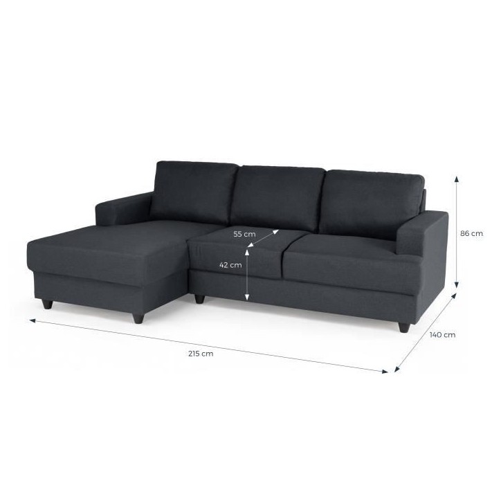 Canapé d'angle gauche 4 places Paul - Tissu gris anthracite - L 215 x P 140 cm - Fabriqué en Ukraine