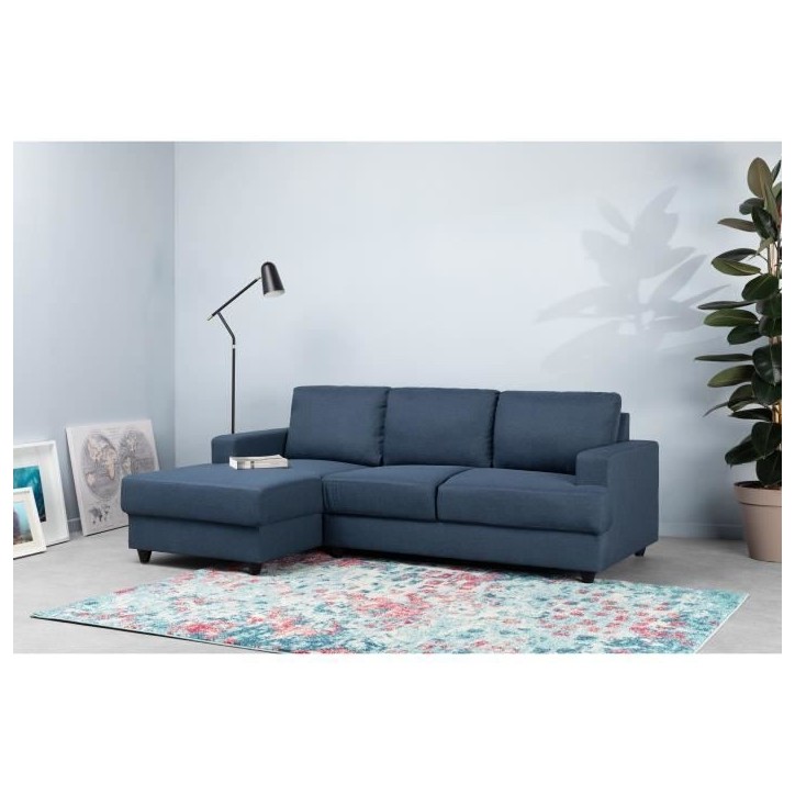 PAUL Canapé d'angle gauche 4 places - Tissu bleu - Contemporain - L 215 x P 140 cm - Fabriqué en Ukraine PAUL Canapé d'angle gauche 4 places - Tissu bleu - Contemporain - L 215 x P 140 cm - Fabriqué en Ukraine