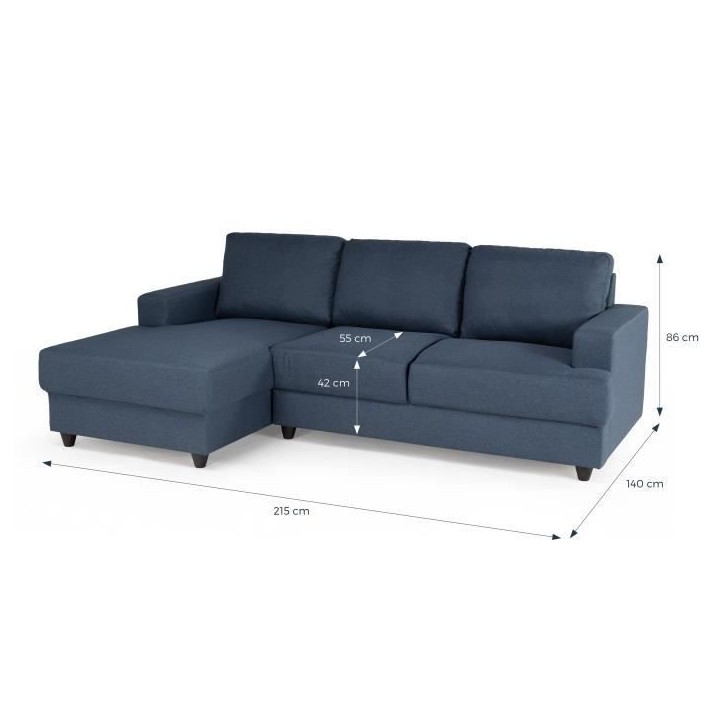 PAUL Canapé d'angle gauche 4 places - Tissu bleu - Contemporain - L 215 x P 140 cm - Fabriqué en Ukraine PAUL Canapé d'angle gauche 4 places - Tissu bleu - Contemporain - L 215 x P 140 cm - Fabriqué en Ukraine