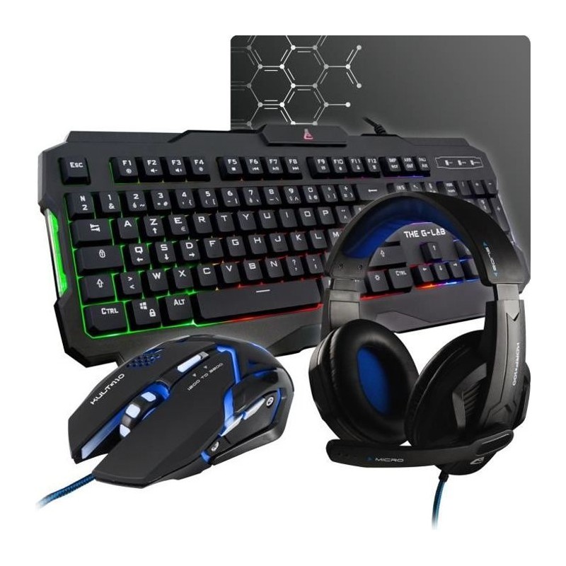 Pack Gamer 4 en 1 - The G-Lab - COMBO ARGON - Souris Filaire - Clavier
