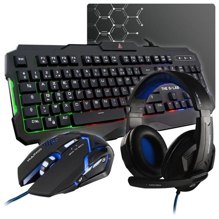 Pack Gamer 4 en 1 - The G-Lab - COMBO ARGON - Souris Filaire - Clavier Filaire - Casque Filaire - Tapis de Souris Pack Gamer 4 en 1 - The G-Lab - COMBO ARGON - Souris Filaire - Clavier Filaire - Casque Filaire - Tapis de Souris