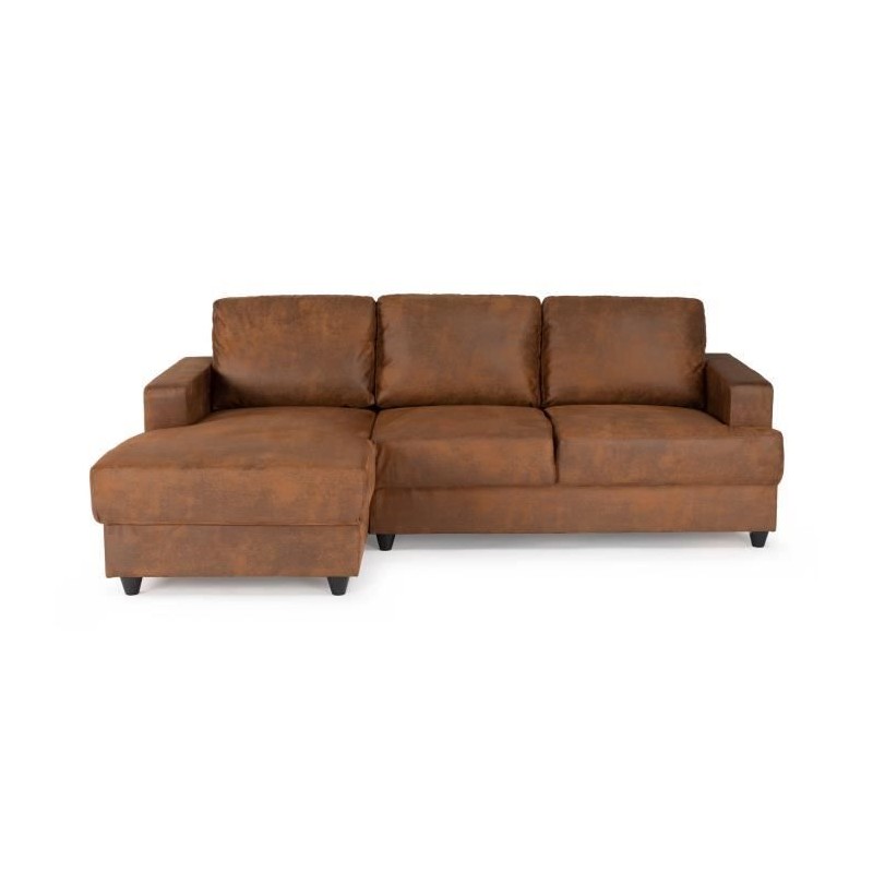 PAUL Canapé d'angle gauche 4 places - Tissu Marron vintage - Contempo