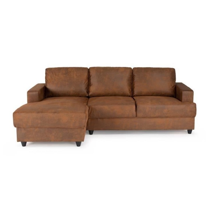 PAUL Canapé d'angle gauche 4 places - Tissu Marron vintage - Contemporain - L 215 x P 140 cm - Fabriqué en Ukraine PAUL Canapé d'angle gauche 4 places - Tissu Marron vintage - Contemporain - L 215 x P 140 cm - Fabriqué en Ukraine