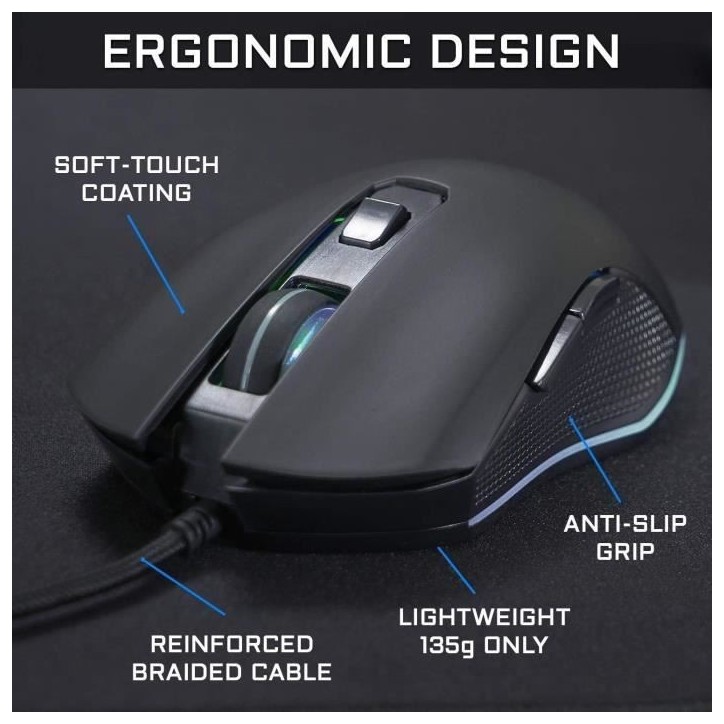 Souris Gamer Filaire - The G-Lab - KULT HELIUM - RGB - 6400 DPI - 6 Boutons - Noir