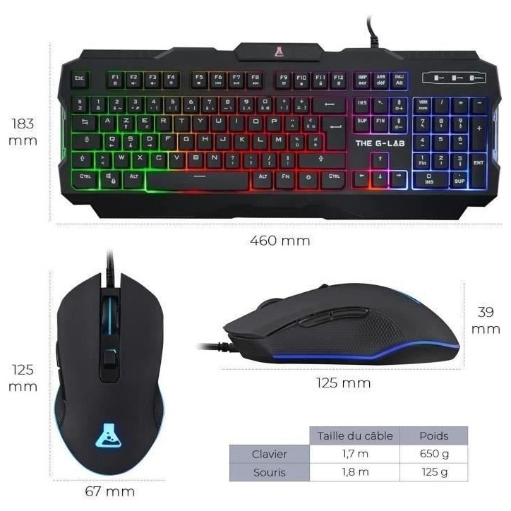 Pack Gamer 3 en 1 - The G-Lab - COMBO HELIUM - Souris Filaire - Clavier Filaire - Tapis de Souris Pack Gamer 3 en 1 - The G-Lab - COMBO HELIUM - Souris Filaire - Clavier Filaire - Tapis de Souris