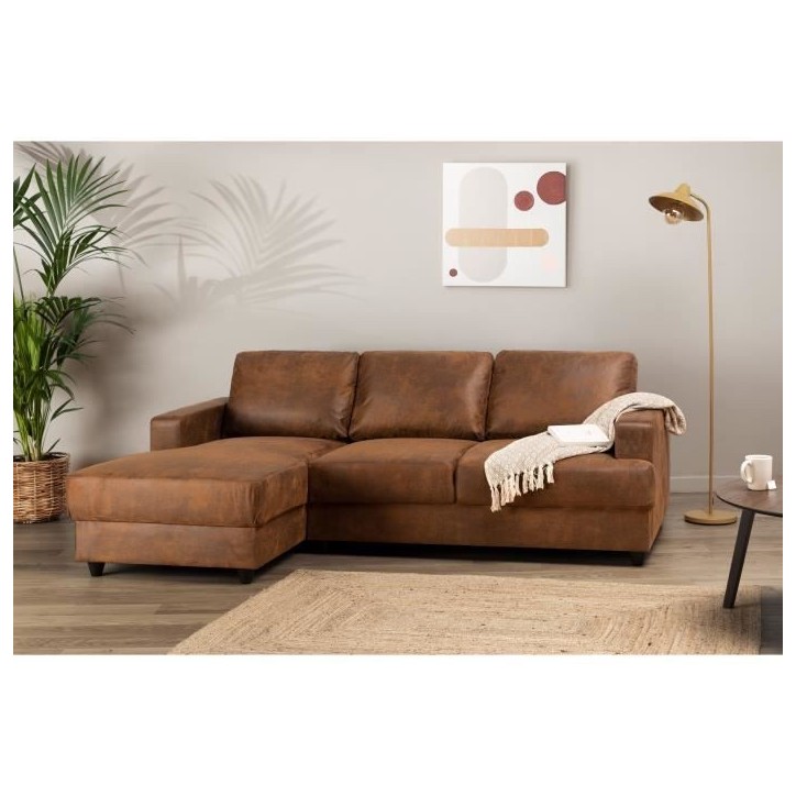 PAUL Canapé d'angle gauche 4 places - Tissu Marron vintage - Contemporain - L 215 x P 140 cm - Fabriqué en Ukraine PAUL Canapé d'angle gauche 4 places - Tissu Marron vintage - Contemporain - L 215 x P 140 cm - Fabriqué en Ukraine