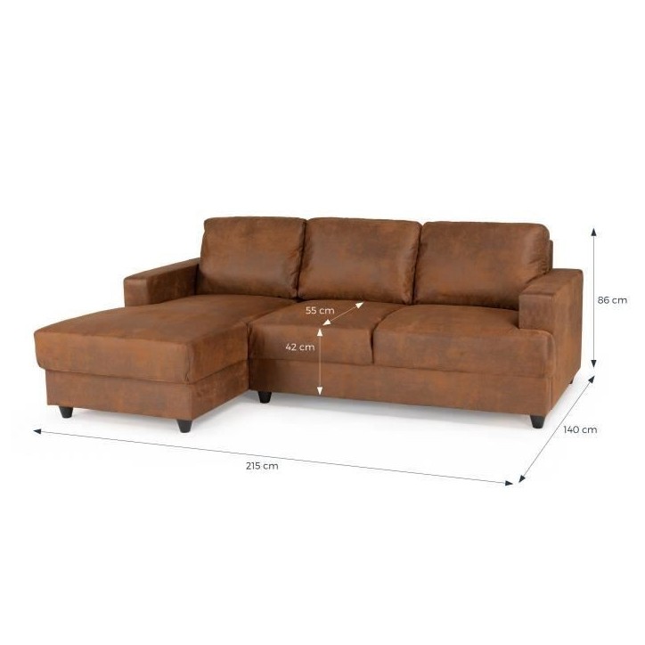 PAUL Canapé d'angle gauche 4 places - Tissu Marron vintage - Contemporain - L 215 x P 140 cm - Fabriqué en Ukraine PAUL Canapé d'angle gauche 4 places - Tissu Marron vintage - Contemporain - L 215 x P 140 cm - Fabriqué en Ukraine
