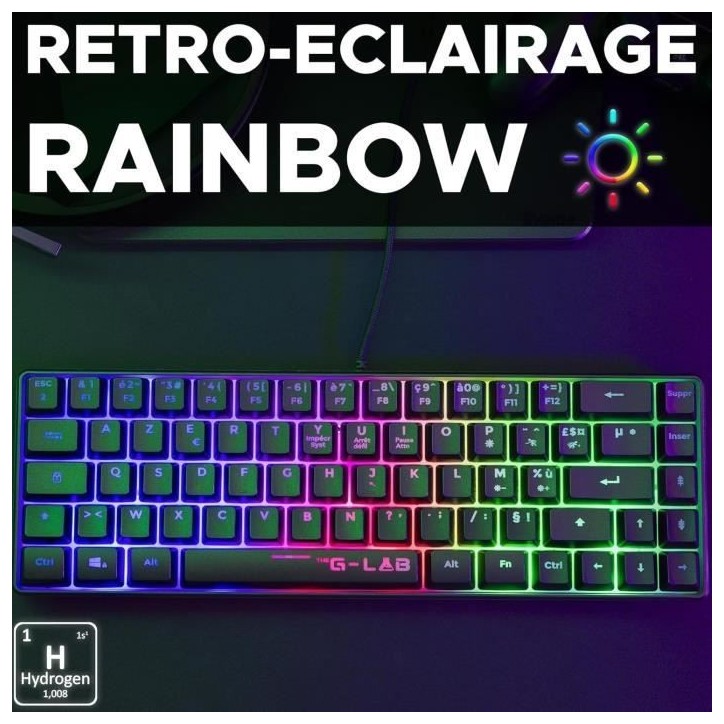 Clavier Gamer - The G-Lab - KEYZ HYDROGEN - 60% Format Compact - Rétroéclairé - Filaire - Noir