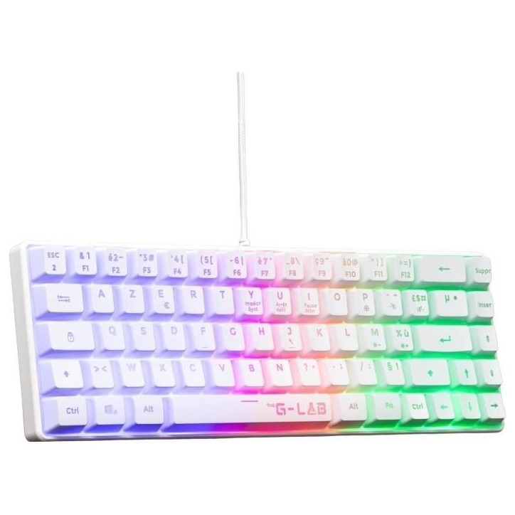 Clavier Gamer - The G-Lab - KEYZ HYDROGEN - 60% Format Compact - Rétroéclairé - Filaire - Blanc