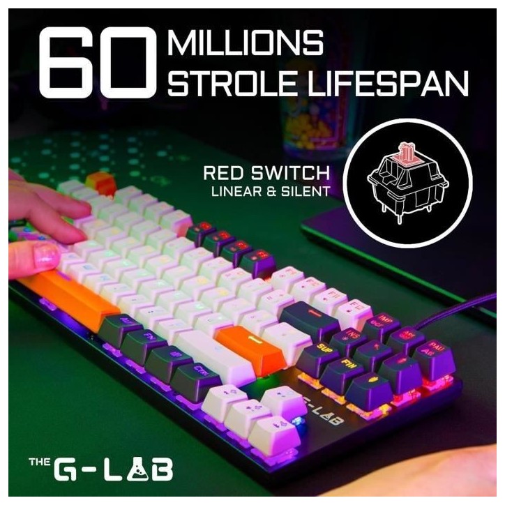 Clavier Gaming - THE G-LAB - KEYZ-MERCURY-C/FR - Mécanique - TKL - 3coloris Blanc+Noir+OrangeFR Clavier Gaming - THE G-LAB - KEYZ-MERCURY-C/FR - Mécanique - TKL - 3coloris Blanc+Noir+OrangeFR