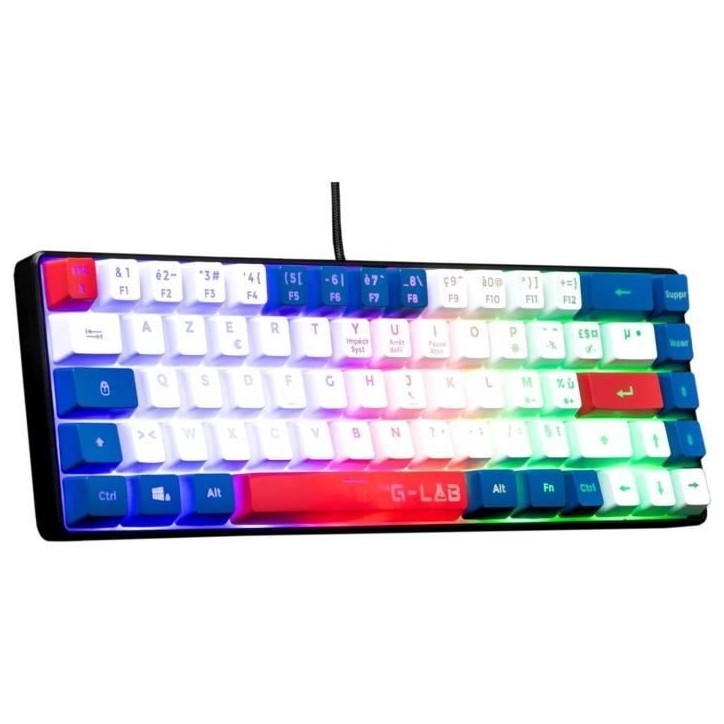 Clavier Gamer - The G-Lab - KEYZ HYDROGEN - 60% Format Compact - Rétroéclairé - Filaire - Bleu/Blanc/Rouge Clavier Gamer - The G-Lab - KEYZ HYDROGEN - 60% Format Compact - Rétroéclairé - Filaire - Bleu/Blanc/Rouge