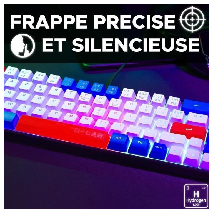 Clavier Gamer - The G-Lab - KEYZ HYDROGEN - 60% Format Compact - Rétroéclairé - Filaire - Bleu/Blanc/Rouge Clavier Gamer - The G-Lab - KEYZ HYDROGEN - 60% Format Compact - Rétroéclairé - Filaire - Bleu/Blanc/Rouge