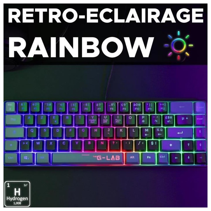 Clavier Gamer - The G-Lab - KEYZ HYDROGEN - 60% Format Compact - Rétroéclairé - Filaire - Noir/Gris Clavier Gamer - The G-Lab - KEYZ HYDROGEN - 60% Format Compact - Rétroéclairé - Filaire - Noir/Gris