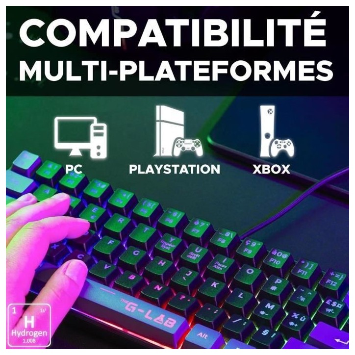 Clavier Gamer - The G-Lab - KEYZ HYDROGEN - 60% Format Compact - Rétroéclairé - Filaire - Noir/Gris Clavier Gamer - The G-Lab - KEYZ HYDROGEN - 60% Format Compact - Rétroéclairé - Filaire - Noir/Gris